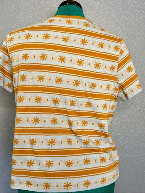 Toad&Co Sun Print Tee L Cream Yellow Striped Organic Cotton - Picture 5 of 6